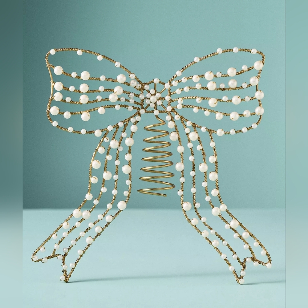 Anthropologie Pearl Metal Bow Tree Topper